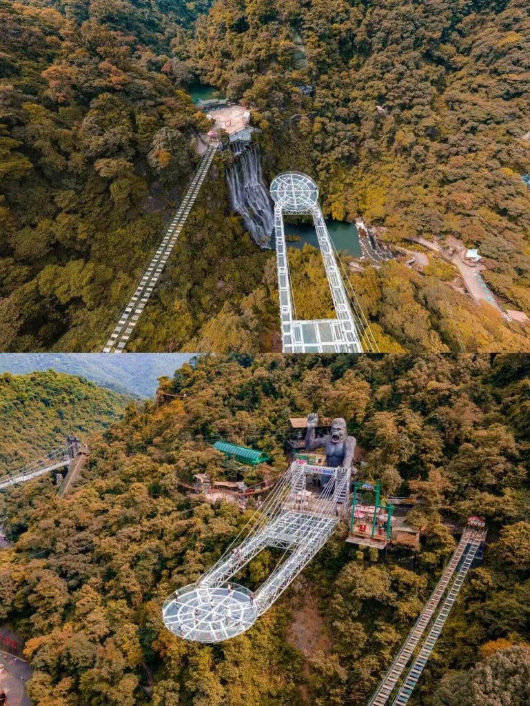 Aerial View of Gulong Gorge Glass Platform - Autumn